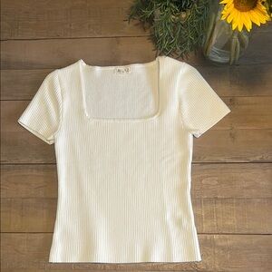 Marled Cream Fitted Ribbed Short Sleeve Tee
